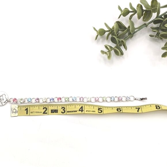 Tinkerbell Disney Silver Tone Pastel Rhinestone Chunky Charm Bracelet 7" - Picture 2 of 3